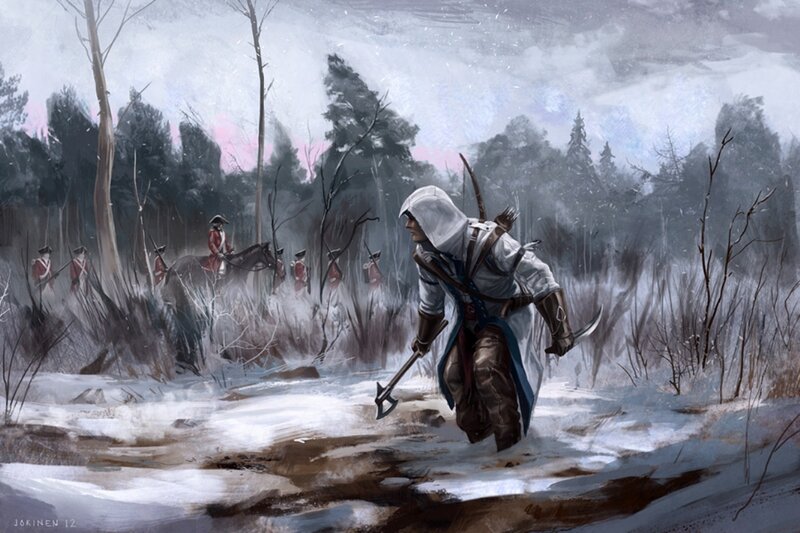 Assassin in Snowy Forest — White, Dramatic, Winter