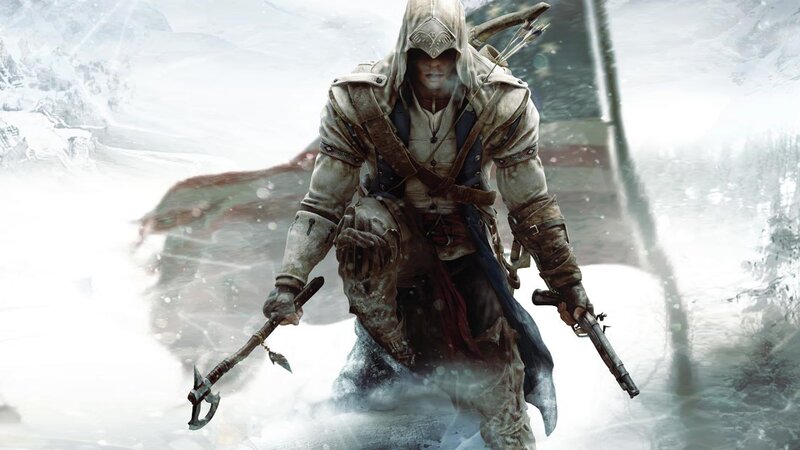 Assassin in Snowy Landscape — White, Dramatic, Winter, Digital Art, Sword, Pistol