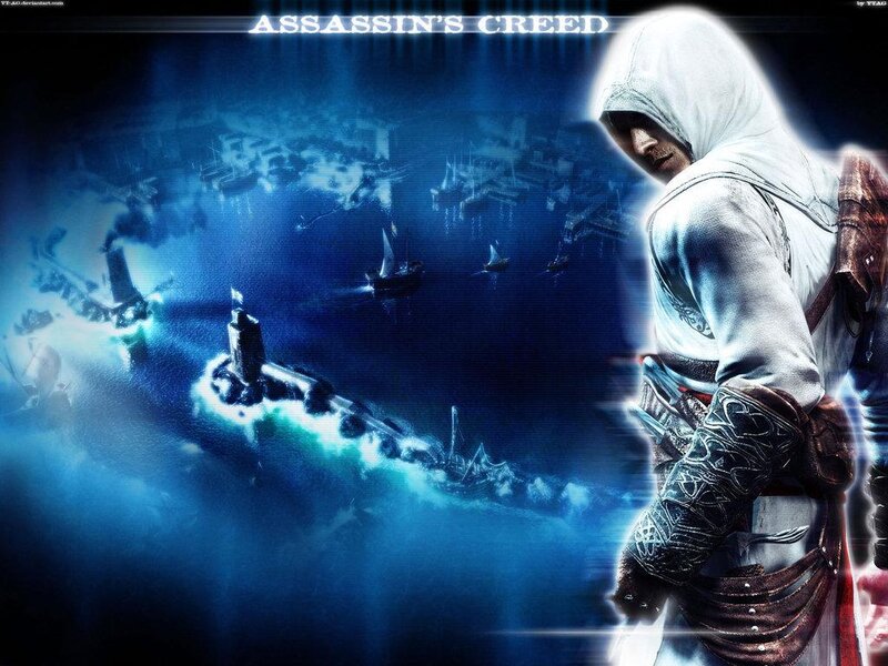 Assassin in White Hood — Blue, Dramatic, Night, Digital Art