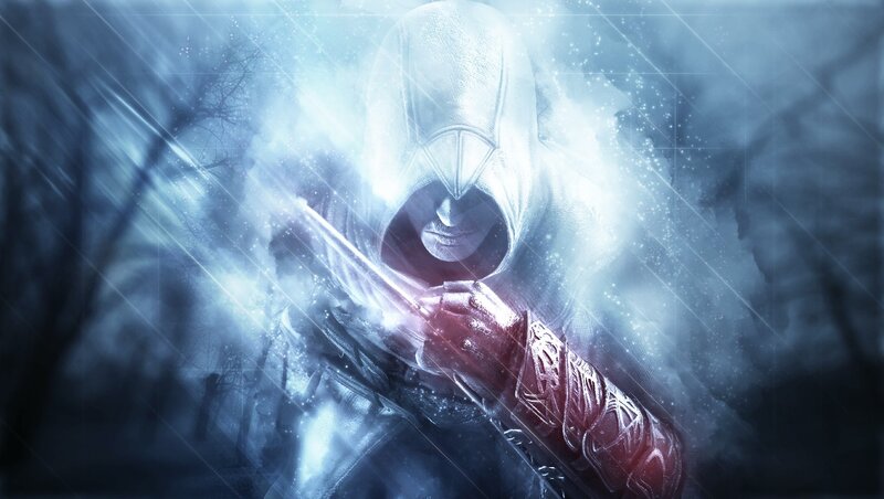 Assassin in White Hood — Blue, Dramatic, Night