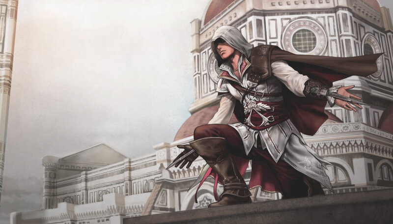 Assassin in White Hood — Dramatic, Afternoon, Digital Art, Building