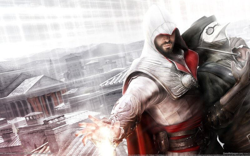 Assassin in White Hood — Dramatic, Digital Art, Cityscape, Sword