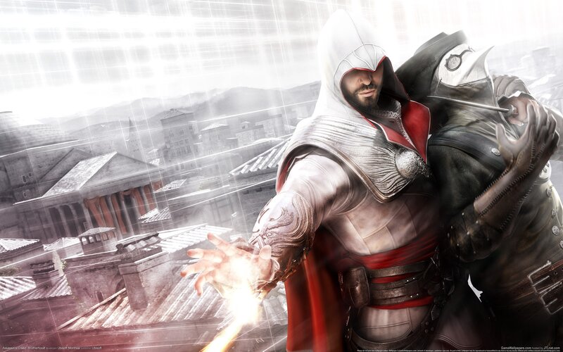 Assassin in White Hood — Dramatic, Digital Art, Cityscape