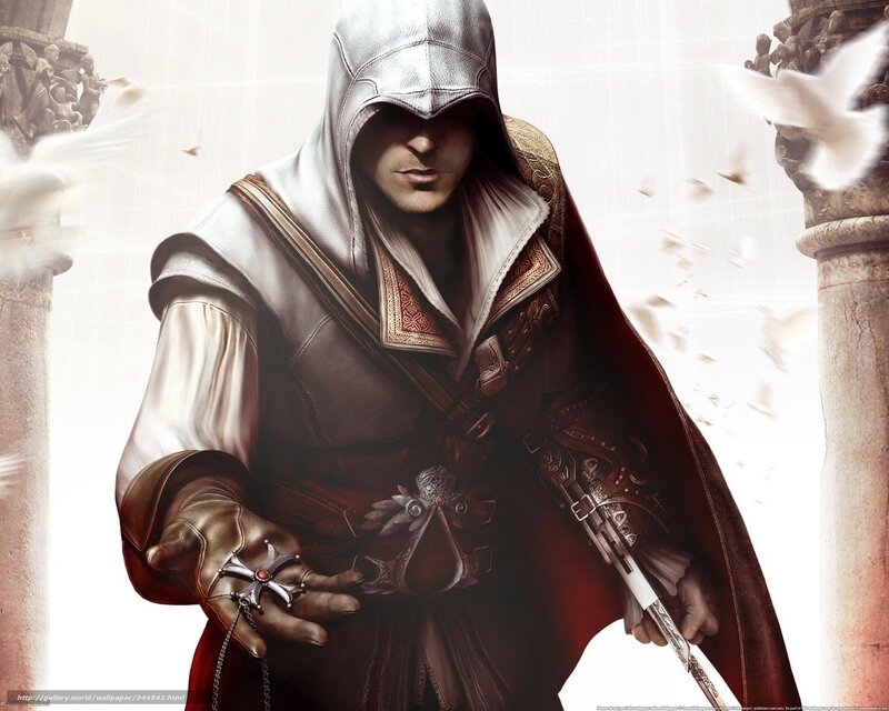 Assassin in White Hood — Dramatic, Digital Art, Doves, Sword