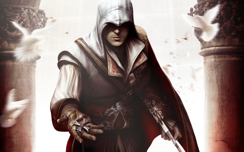 Assassin in White Hood — Dramatic, Digital Art, Doves, Swords