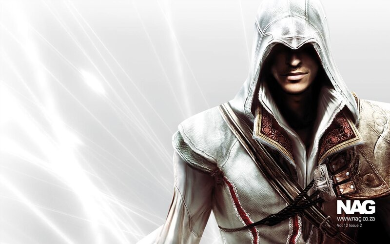 Assassin in White Hood — Dramatic, Digital Art, Hooded Cloak, Weapon Strap