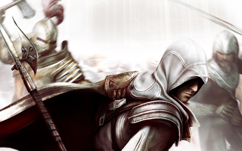 Assassin in White Hood — Dramatic, Digital Art, Soldier, Sword, Axe