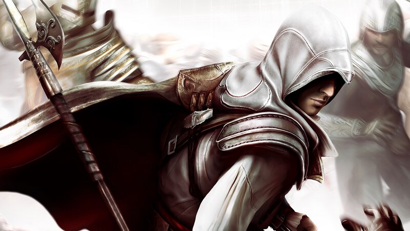 Assassin in White Hood — Dramatic, Digital Art, Sword