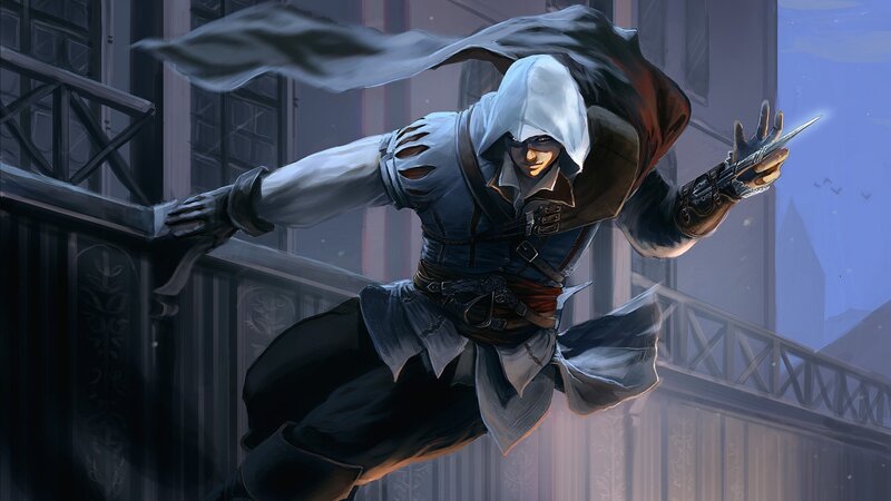 Assassin in White Hood — Dramatic, Night, Digital Art, Sword