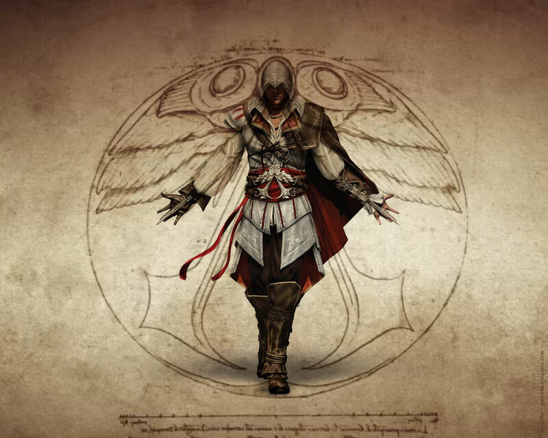 Assassin in White Robes — Brown, Dramatic, Digital Art, Wings
