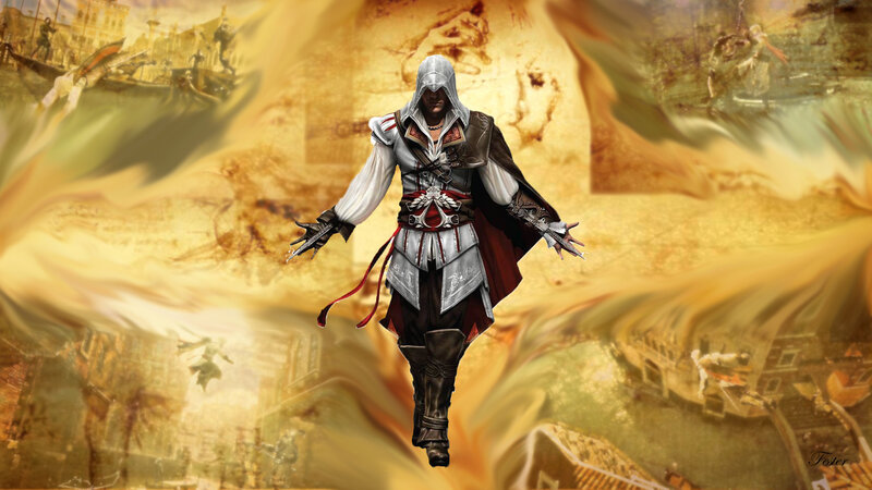 Assassin in White Robes — Dramatic, Digital Art, Hidden Blades, Cityscape