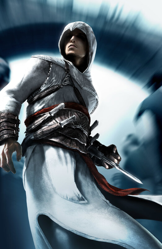 Assassin in White Robes — Dramatic, Digital Art, Hooded Cloak, Hidden Blade, Belt