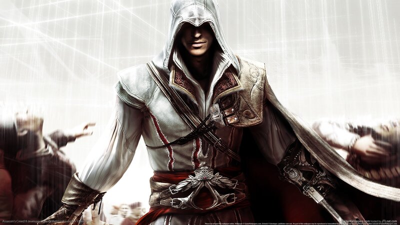 Assassin in White Robes — Dramatic, Digital Art, Hooded Cloak, Hidden Blade