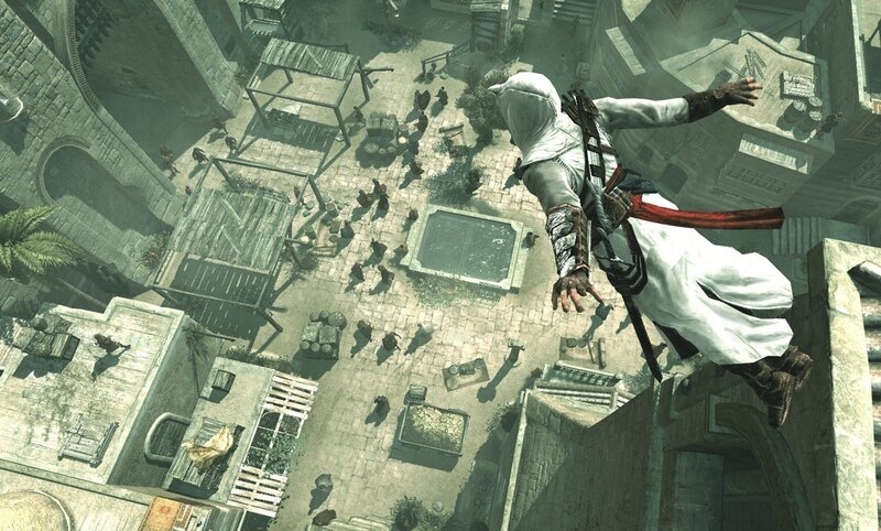 Assassin Leaping from Building — White