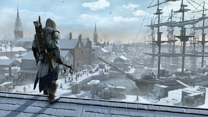 assassin on a snowy rooftop