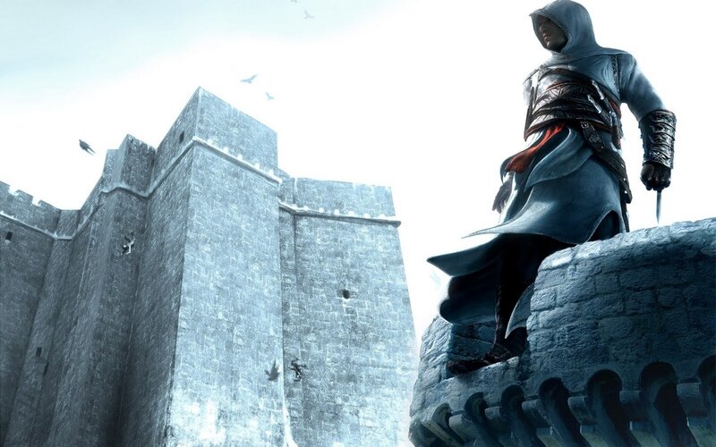 Assassin on Castle Wall — Gray, Dramatic, 3d Render, Birds