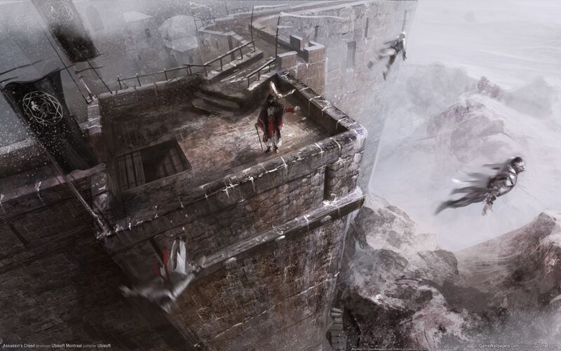 Assassin on Castle Wall — Gray, Dramatic