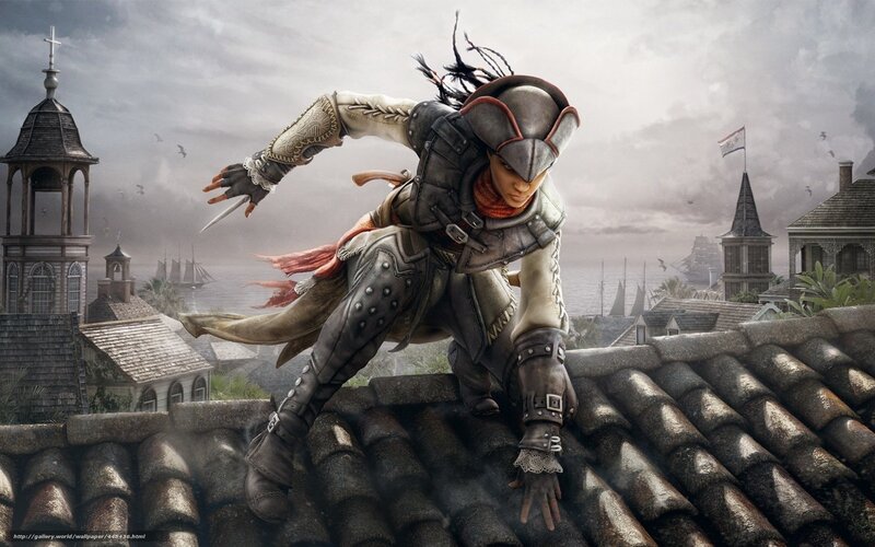Assassin on Rooftop — Gray, Dramatic, Digital Art