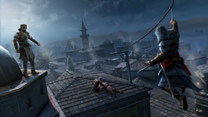 Assassin on Rooftop — Gray, Dramatic, Night, 3d Render, Rooftops