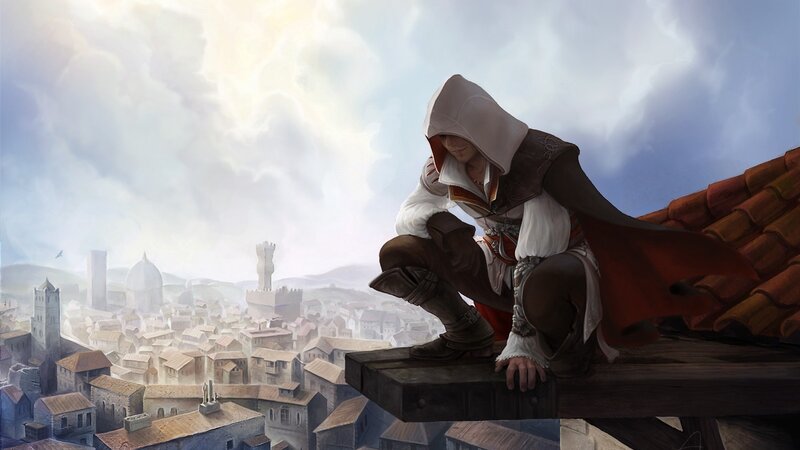 Assassin on Rooftop — White, Dramatic, Afternoon