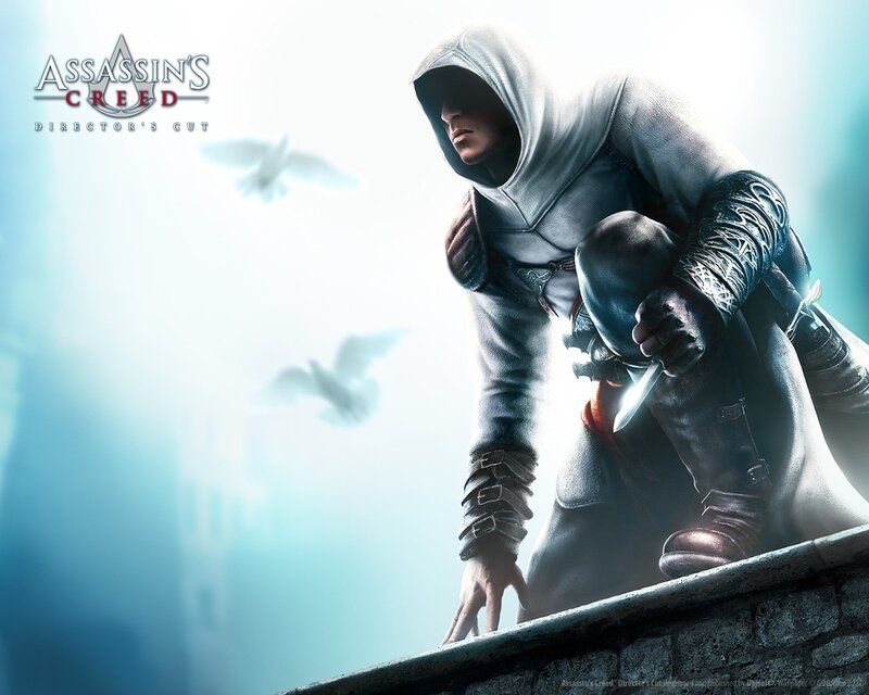 Assassin on Rooftop — White, Dramatic, Digital Art, Doves, Knife
