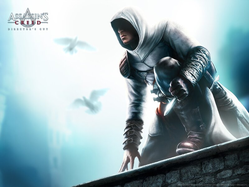 Assassin on Rooftop — White, Dramatic, Digital Art, Doves