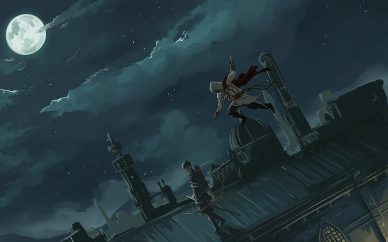 Assassin on Rooftops — Blue, Dramatic, Night