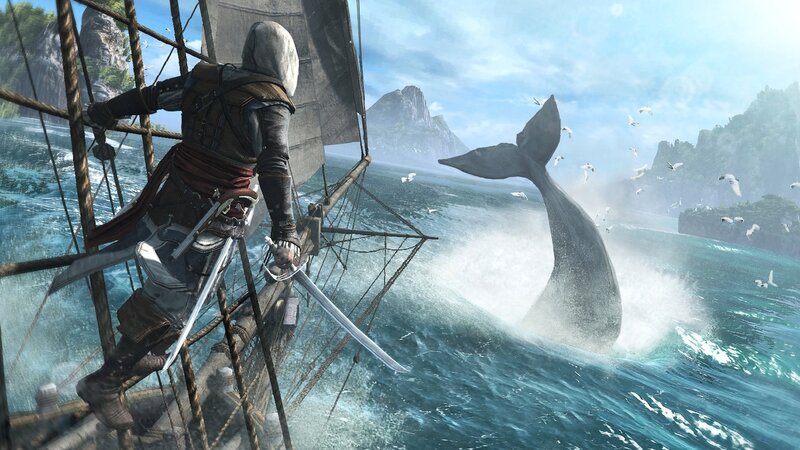 Assassin on Ship Deck — Blue, Dramatic