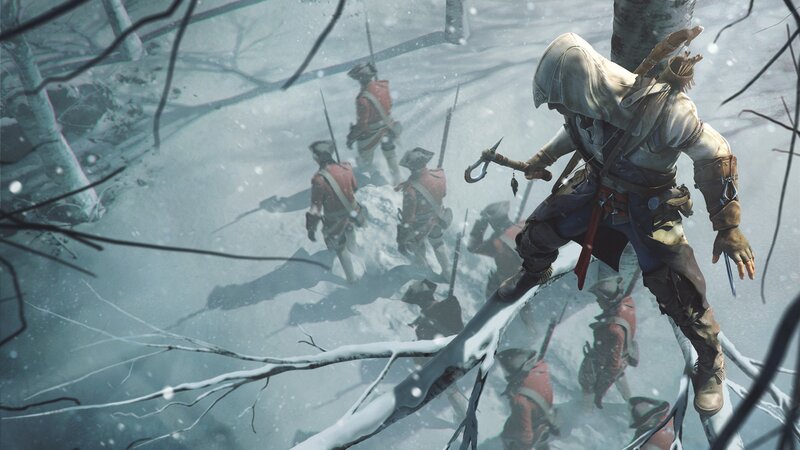 Assassin on Snowy Branch — White, Dramatic, Winter, Digital Art