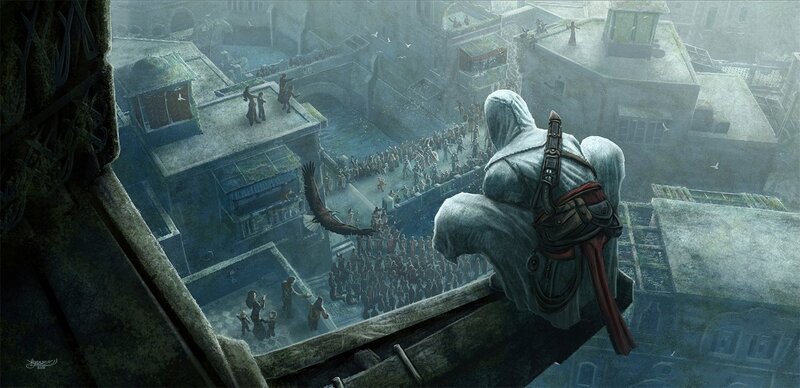 Assassin overlooking a city