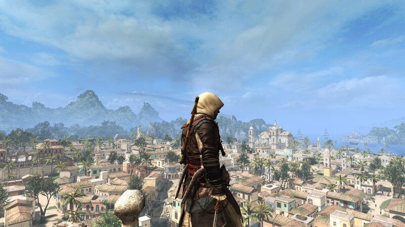 Assassin Overlooking City — Blue, Serene