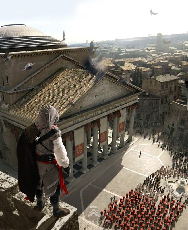 Assassin Overlooking City — Gray, Dramatic, Afternoon