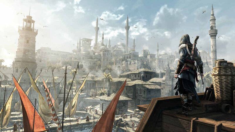 Assassin Overlooking City — Gray