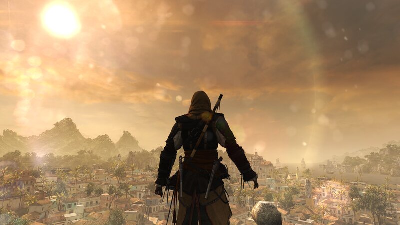 Assassin Overlooking City — Orange, Dramatic