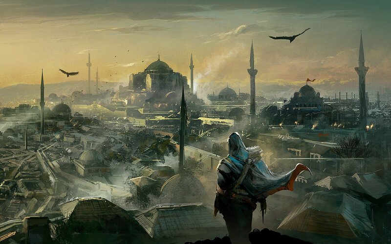 Assassin overlooks a besieged city