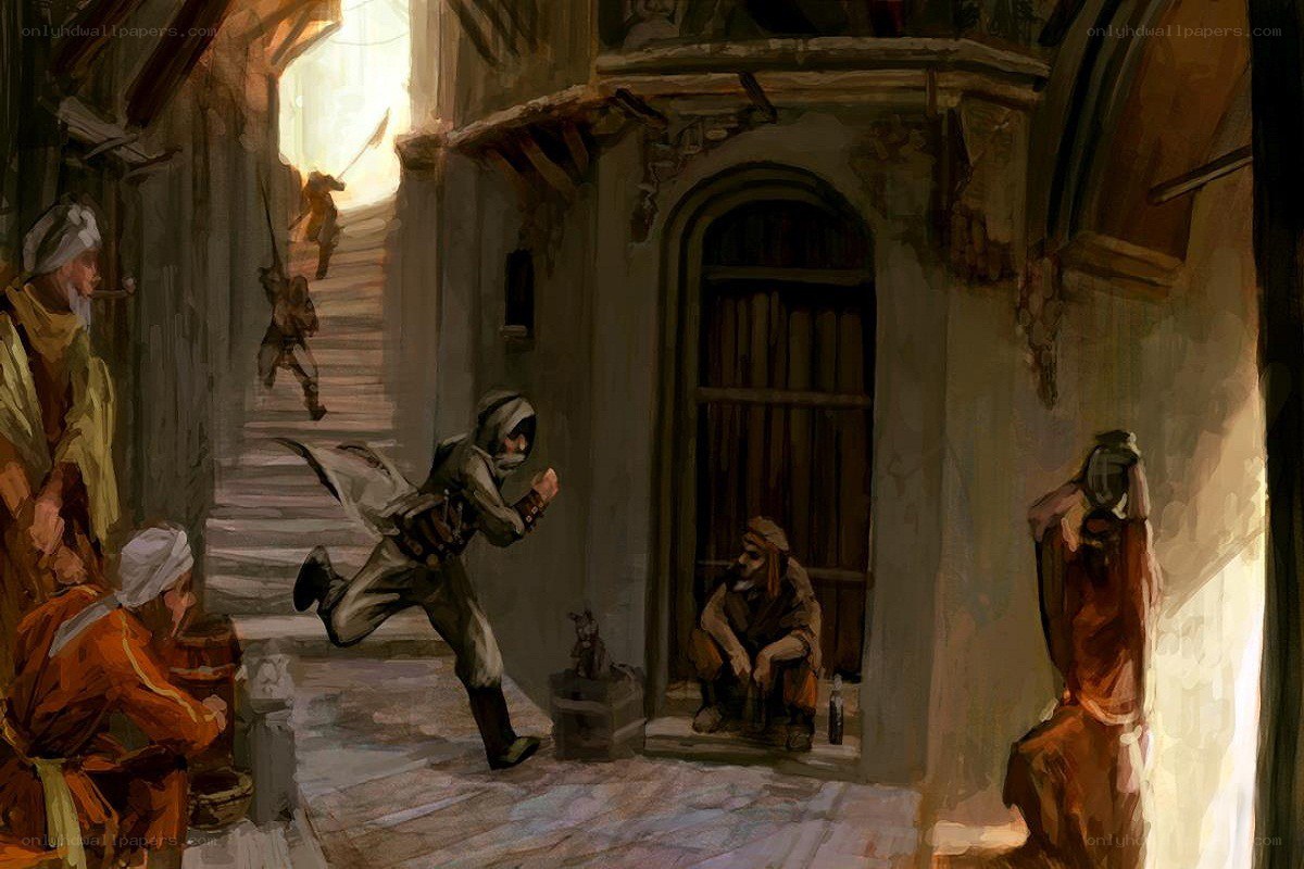 Assassin running through alley