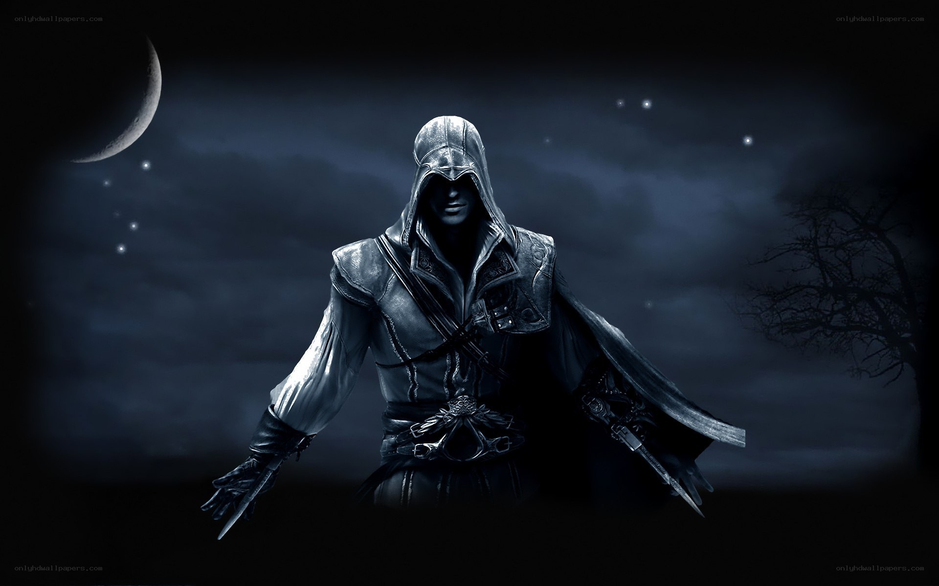 Assassin's Creed character at night