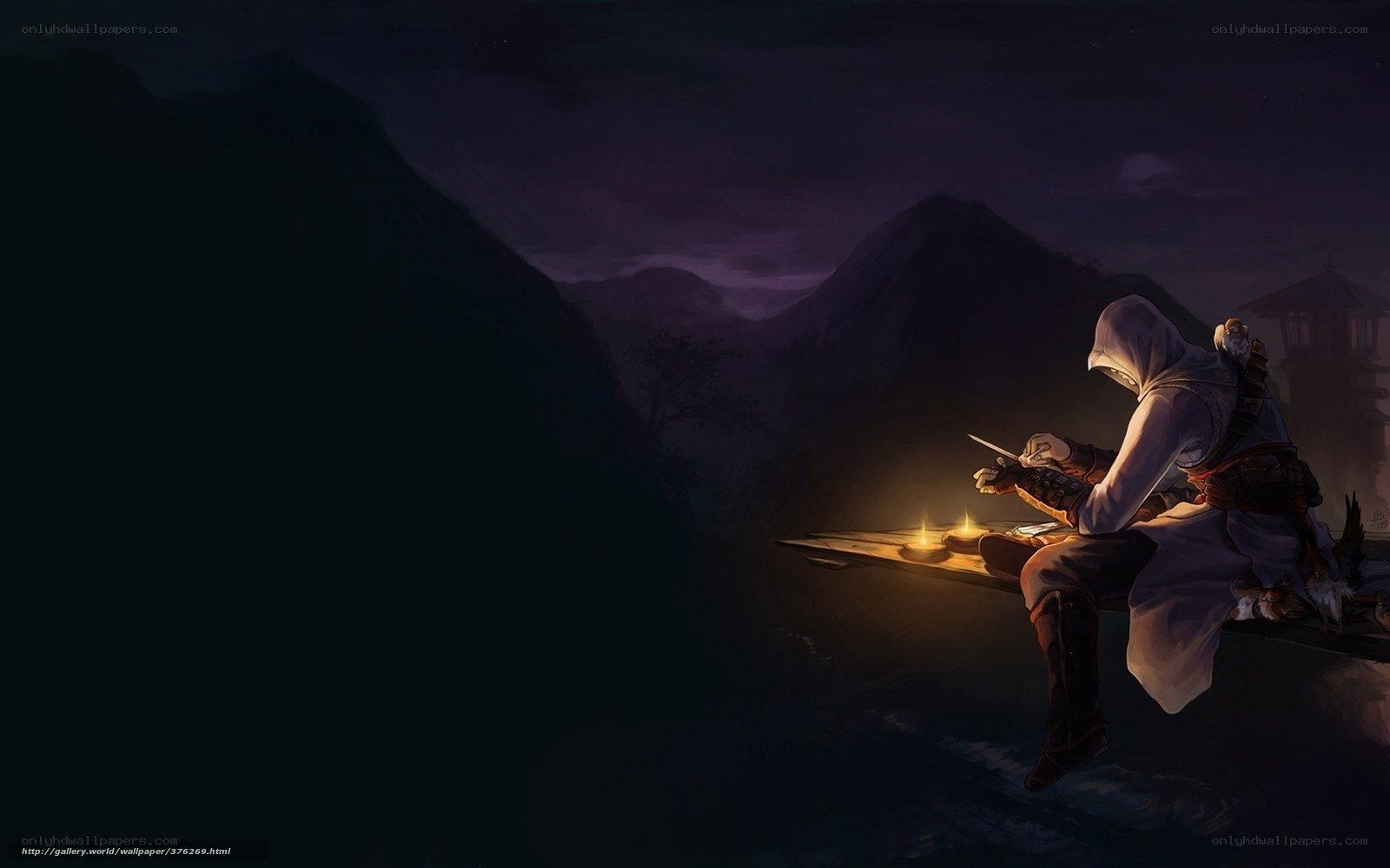 Assassin's Creed character at night