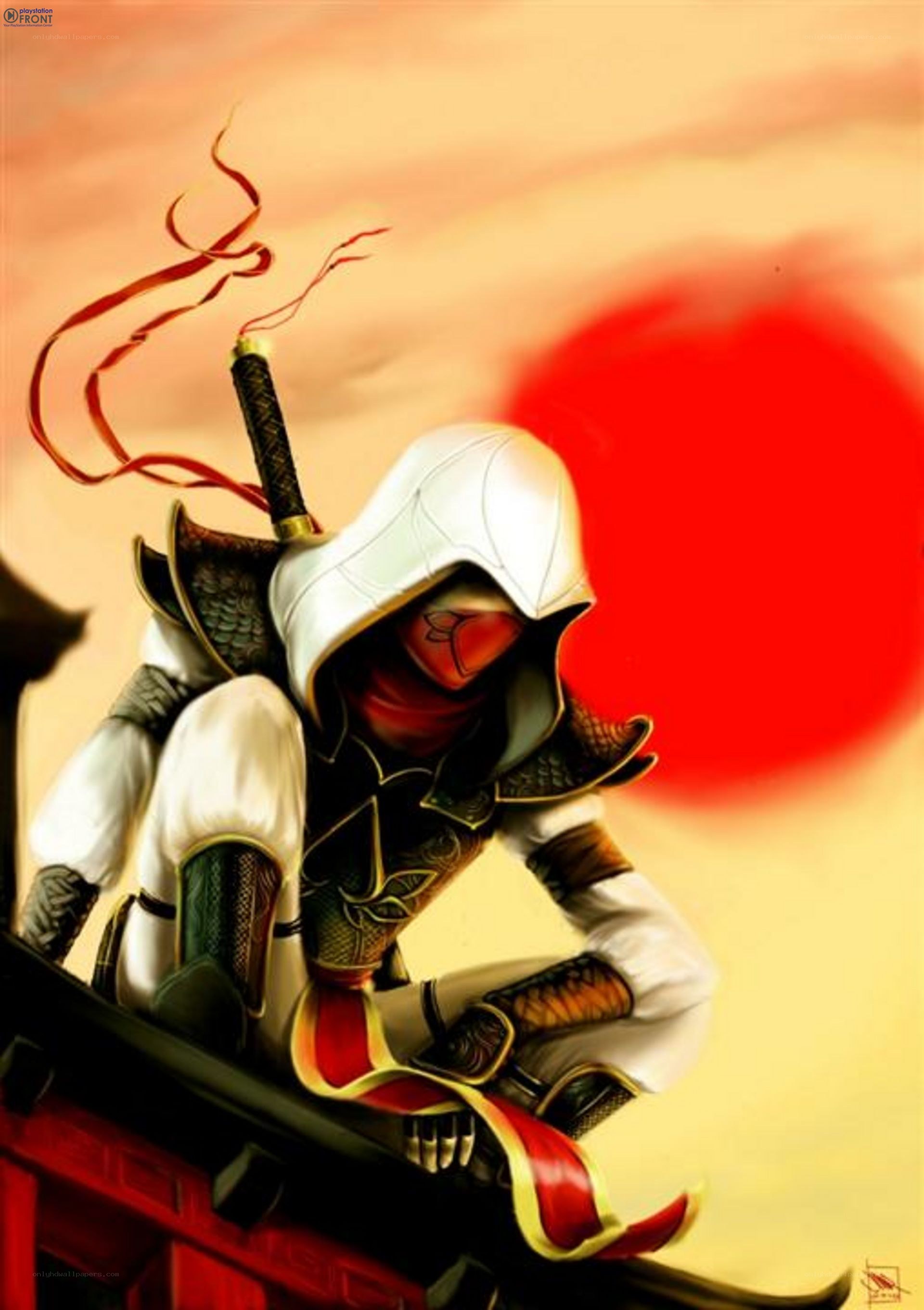 Assassin's Creed character at sunset