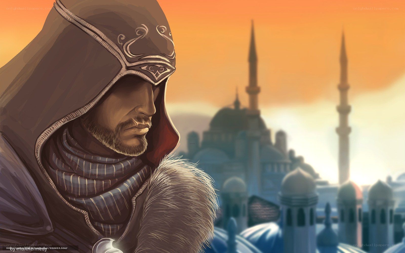 Assassin's Creed character at sunset