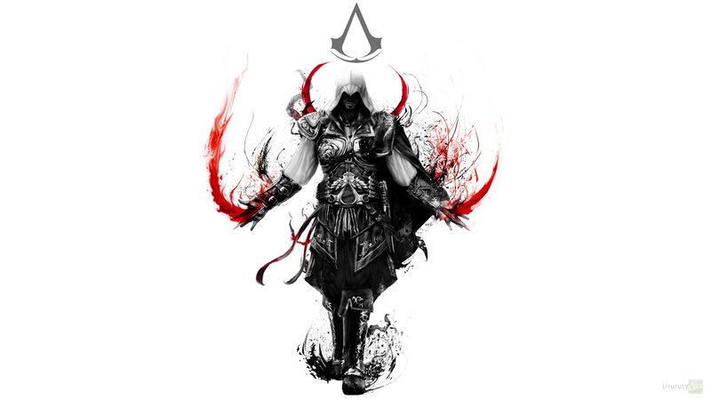 Assassin's Creed Character — Black, Dramatic, Digital Art, Red Splashes