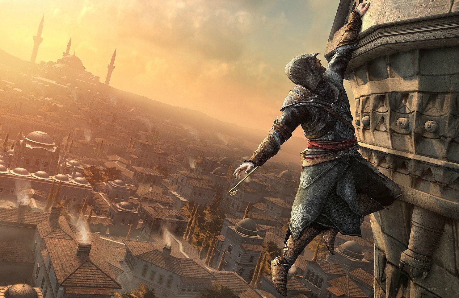 Assassin's Creed character climbing