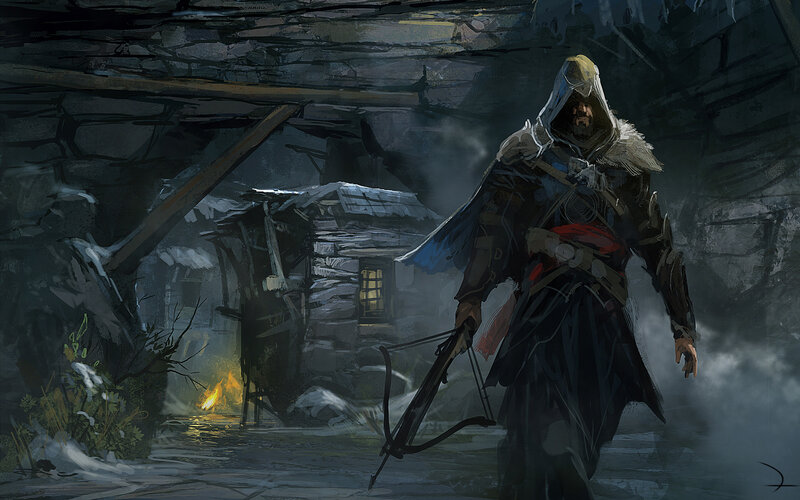 Assassin's Creed character in snowy ruin