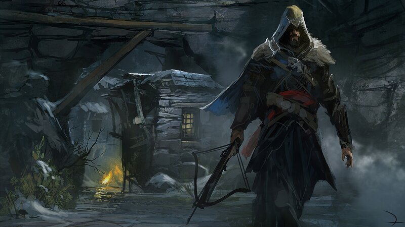 Assassin's Creed character in snowy village