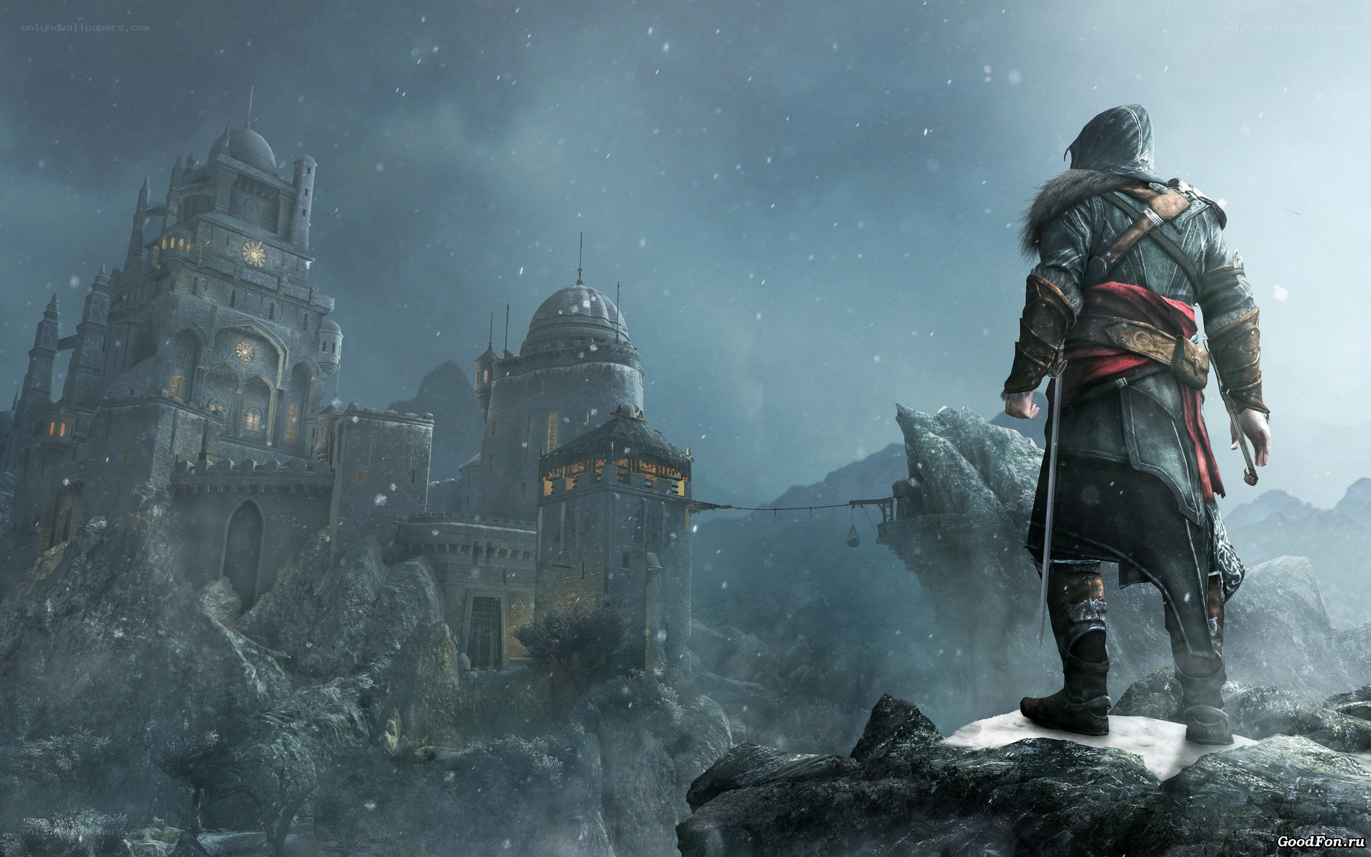 assassin's creed character on cliff