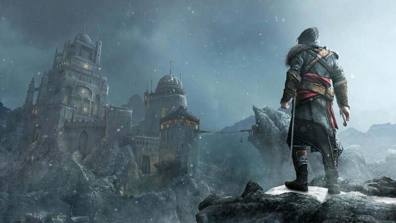 assassin's creed character overlooking castle