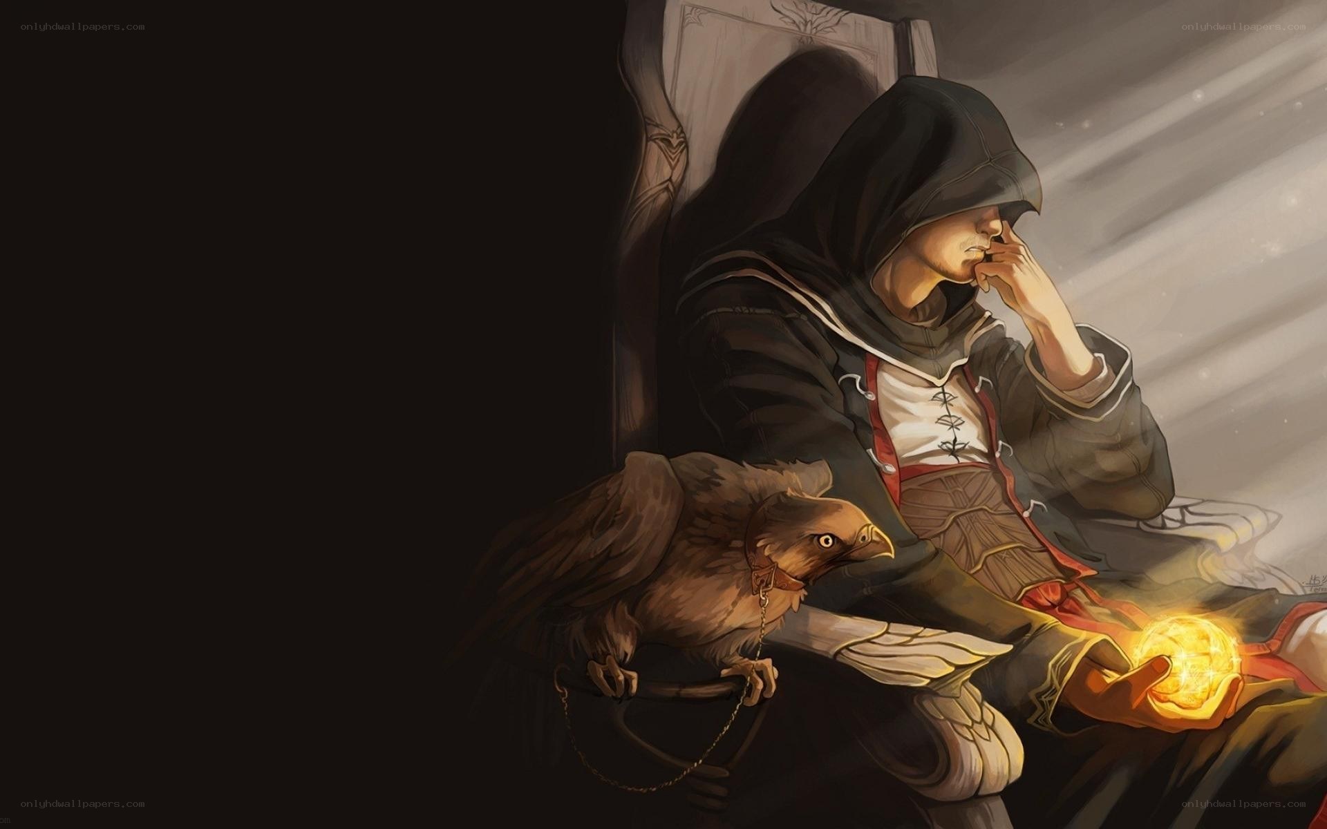 assassin's creed character with bird