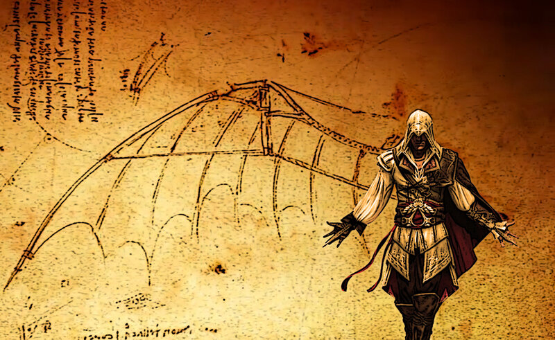 Assassin's Creed character with blueprint