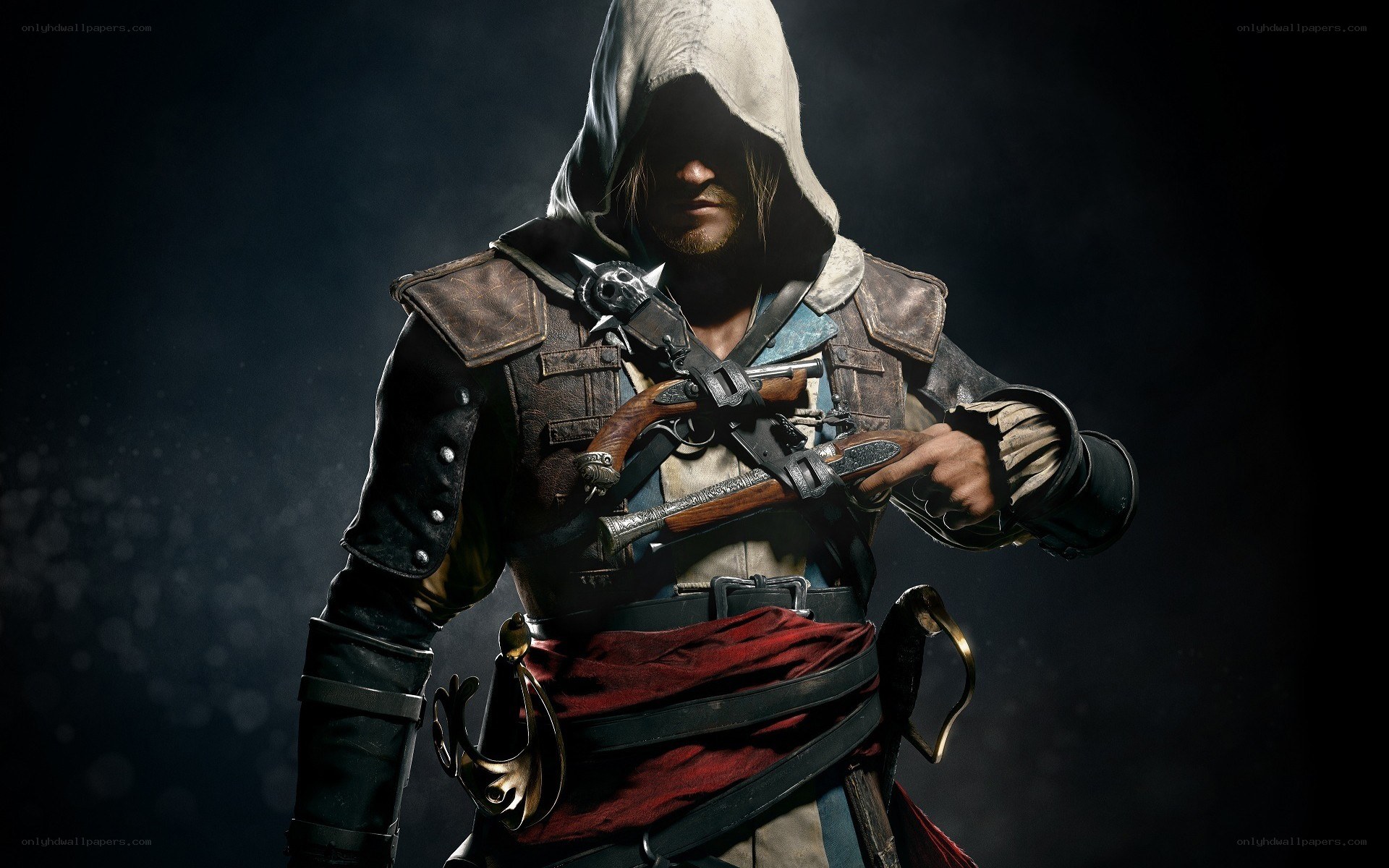 Assassin's Creed character with weapons