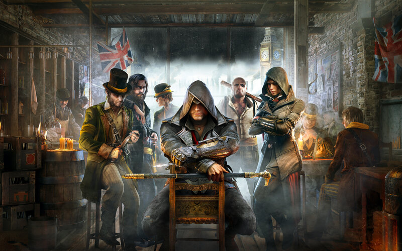 Assassin's Creed Characters — Brown, Dramatic, Night, Digital Art, Pub Interior